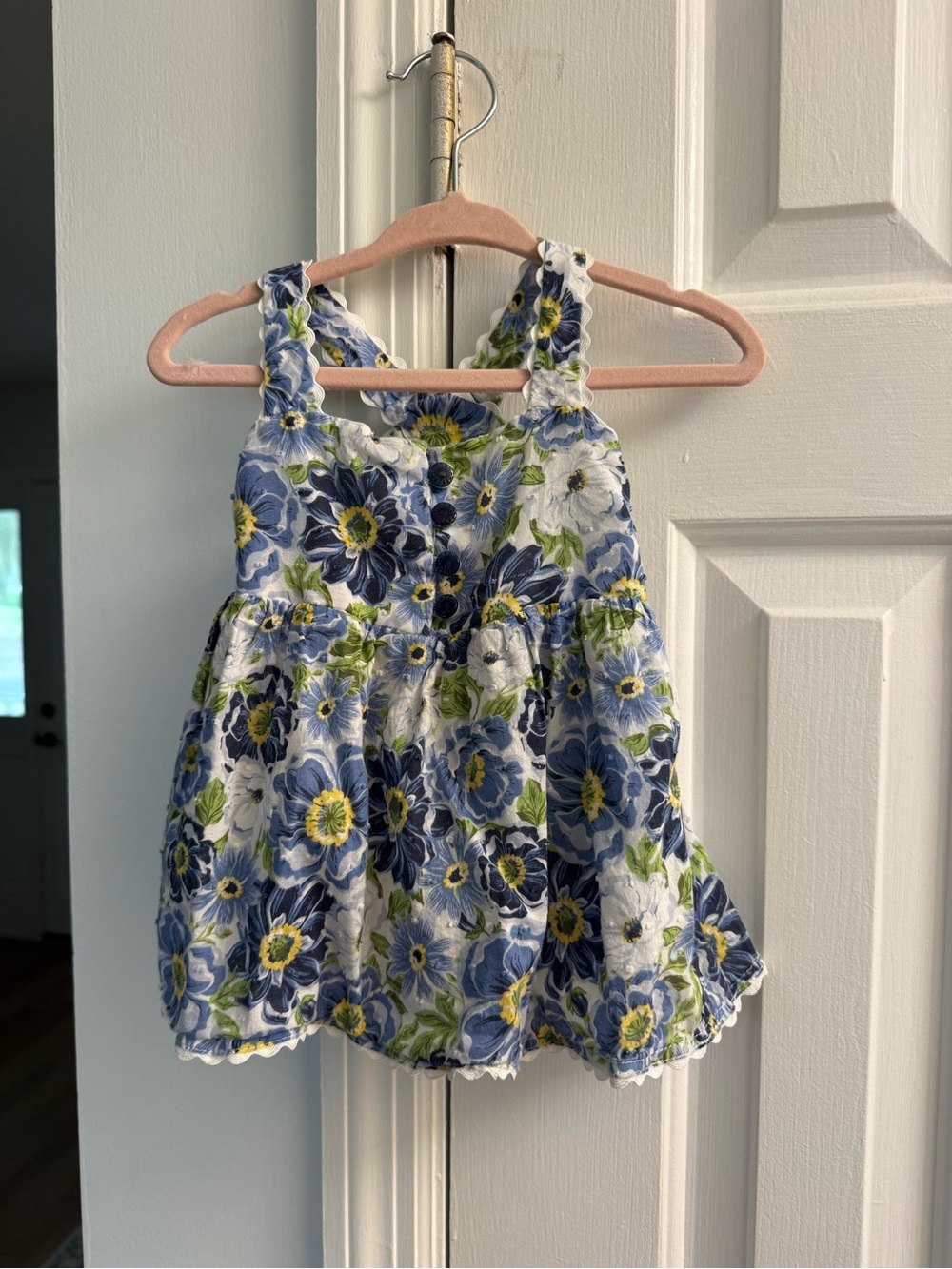 Blue Floral Sleeveless Girls Dress - Casual Summer Wear